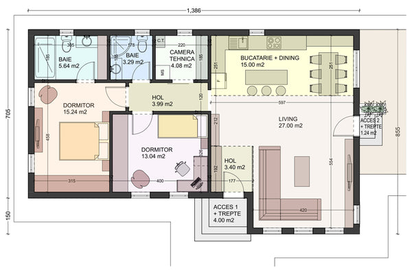 1 Story Steel Frame House With Back Terrace model 110-112 - house plan