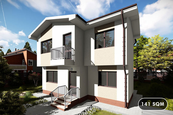 2 Story Steel Frame House With 3 Bedrooms Model 141-087 - modern exterior house image 1
