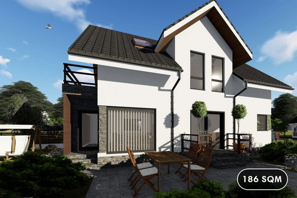 2 Story Steel Frame House With 3 Bedrooms Model 186-058 - house design image 1