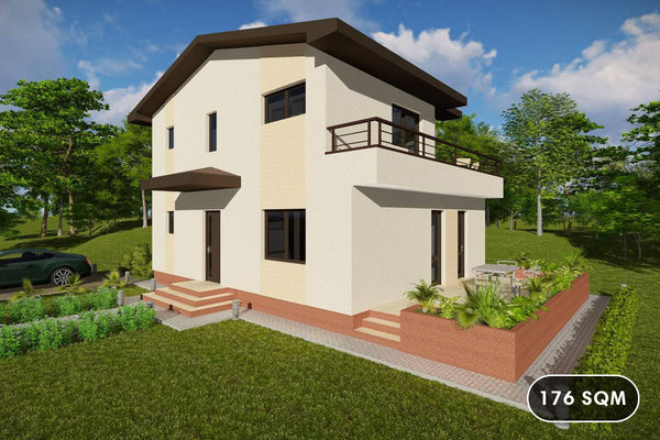 2 Story Steel Frame House With 3 Bedrooms Number 176-030 - house design image 1