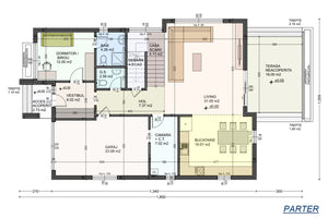 2 Floors Steel Frame House Model With 4 Bedooms 290-103 - photo of the ground floor plan thumbnail