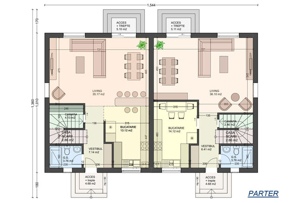 2 Story Steel Frame Duplex House With 8 Rooms id 176-030 - house plan at ground floor