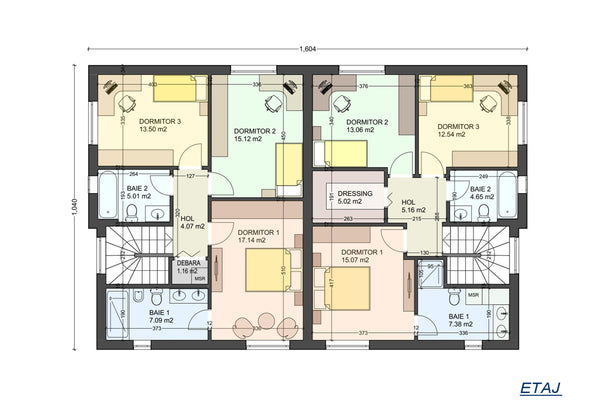 2 Story Steel Frame Duplex House With 8 Rooms id 176-030 - house plan at 1st floor