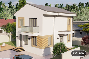 2 Story Steel frame house with balcony model 137-107 - house front image 1