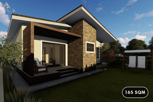 One Storey Steel Frame House With 3 Bedrooms Model 165-056 - modern house design image 1