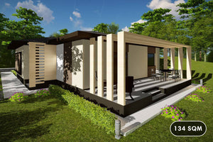 One Story Steel Frame House With 2 Bedrooms Model 134-031 - modern house exterior image 1 thumbnail