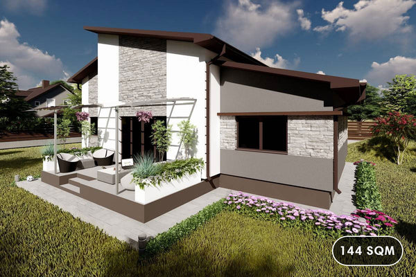 One Story Steel Frame House With 3 Bedrooms Number 144-046 - modern home exterior picture 1