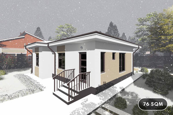 Single Story Steel Frame House With 2 Bedrooms Model 076-072 - house design image 1