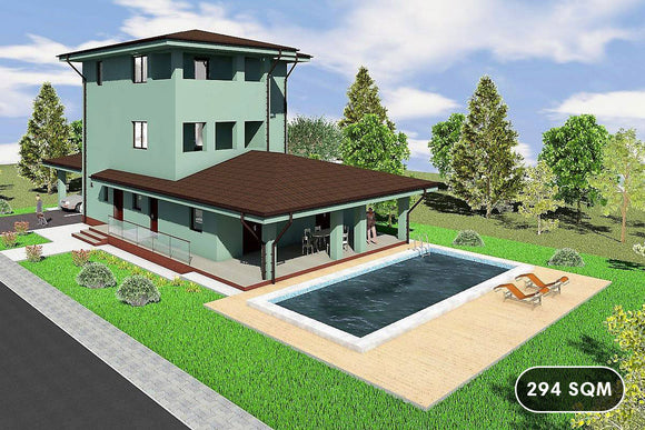 Three Story Steel Frame House With 3 Bedrooms Number 294-007 - modern house design image 1