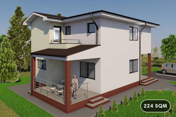 Two Story Steel Frame House With 4 Bedrooms Model 224-014 - modern house design image 1