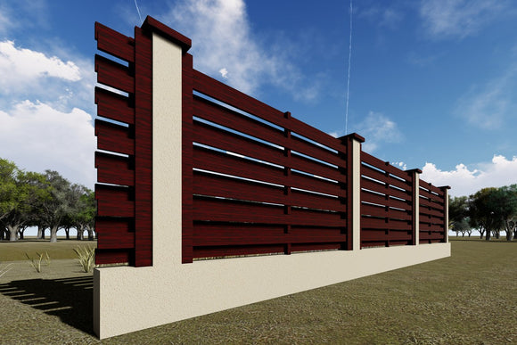 Basket Weave Wood House Fence With Concrete Base GA04 Wenge - fence model image 1
