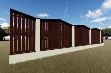 Concrete House Fence With Angled Wooden Panels Model GA17 - fence model image 1