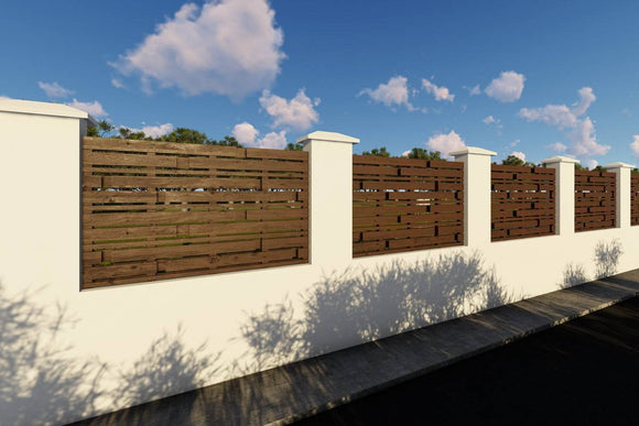 Concrete House Fence With Planed Wood Panels Model GA07 - fence model image 1