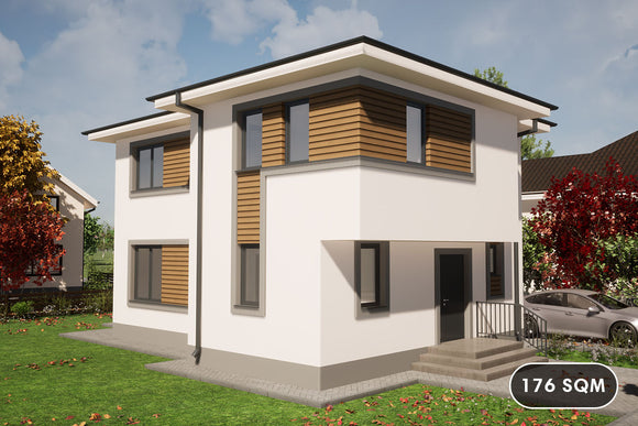 Double Storey Steel frame house with 4 rooms 176-109 - front facade image 1