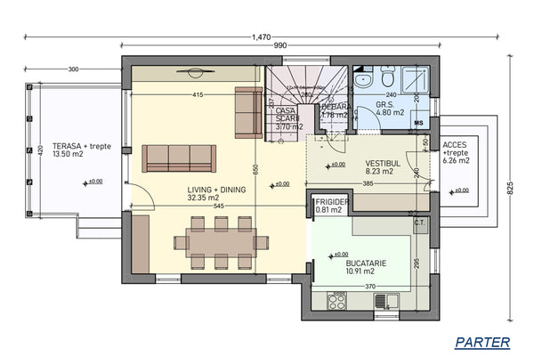 Double Storey Steel frame house with 4 rooms 176-109 - home plan ground floor