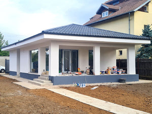 Fatade finalizate cu fibra siliconata si gard metalic la casa parter pe structura metalica in Snagov Ilfov thumbnail