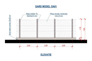 Welded Mesh House Fence with T-Posts and Concrete Base GA01 - fence plan thumbnail