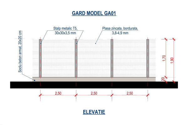 Welded Mesh House Fence with T-Posts and Concrete Base GA01 - fence plan