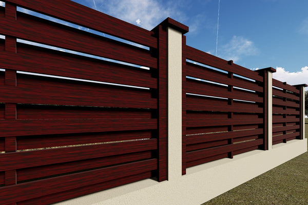 Basket Weave Wood House Fence With Concrete Base GA04 Wenge - fence model image 3