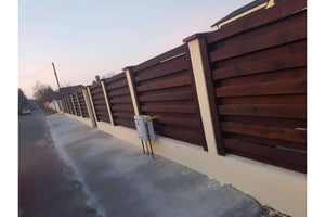 Basket Weave Wood House Fence With Concrete Base GA04 Wenge - fence model image 5 thumbnail