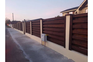 Basket Weave Wood House Fence With Concrete Base GA04 Wenge - fence model image 7 thumbnail