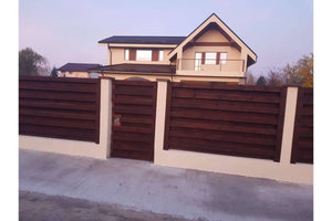 Basket Weave Wood House Fence With Concrete Base GA04 Wenge - fence model image 8 thumbnail