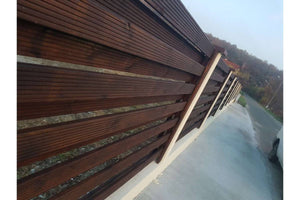 Basket Weave Wood House Fence With Concrete Base GA04 Wenge - fence model image 10 thumbnail
