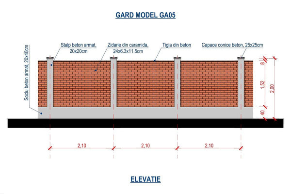 Brick Masonry House Fence With Concrete Pillars Model GA05 - fence plan