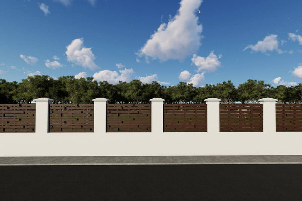 Concrete House Fence With Planed Wood Panels Model GA07 - fence model image 2
