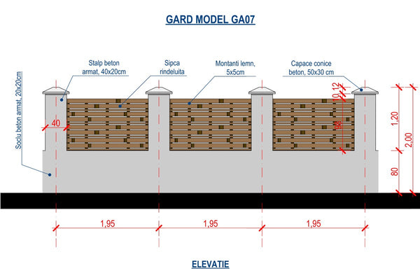 Concrete House Fence With Planed Wood Panels Model GA07 - fence plan