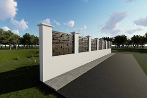 Concrete House Fence With Planed Wood Panels Model GA07 - fence model image 3 thumbnail