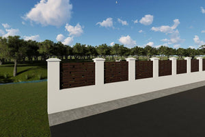 Concrete House Fence With Planed Wood Panels Model GA07 - fence model image 4 thumbnail