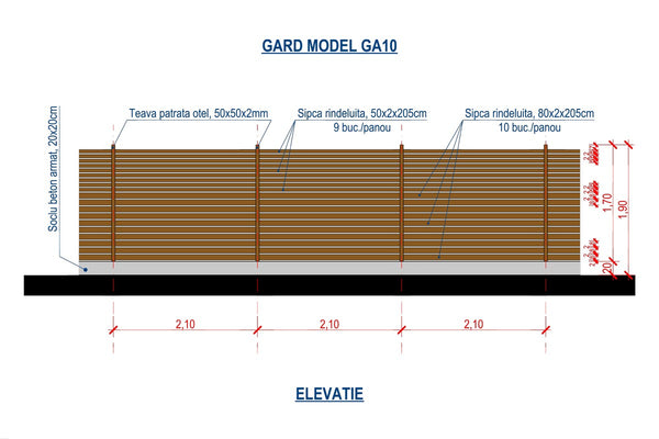 Wooden House Fence With Rectangular Steel Poles GA10 - fence plan