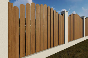 Concrete House Fence With Vertical Wooden Panels Model GA11 - fence model image 3 thumbnail