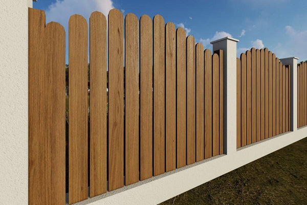 Concrete House Fence With Vertical Wooden Panels Model GA11 - fence model image 3