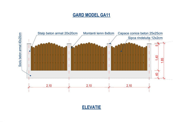 Concrete House Fence With Vertical Wooden Panels Model GA11 - fence plan