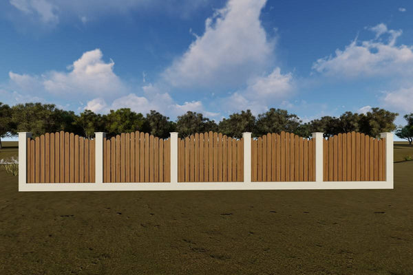 Concrete House Fence With Vertical Wooden Panels Model GA11 - fence model image 2