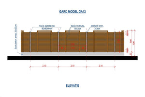 Horizontal Wood House Fence With Wooden Posts Model GA12 - fence model plan thumbnail
