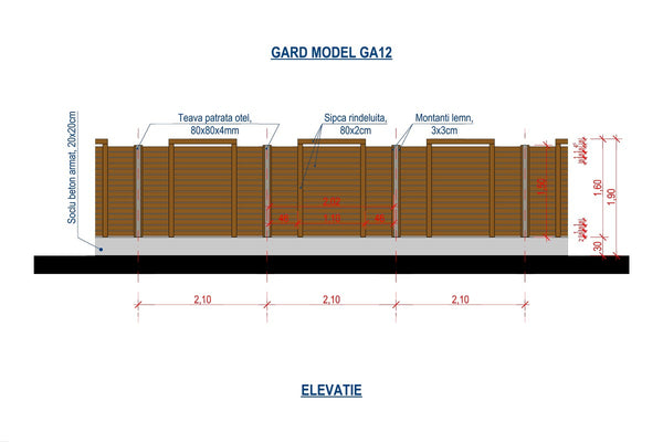 Horizontal Wood House Fence With Wooden Posts Model GA12 - fence model plan