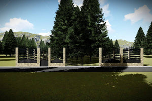 Stone House Fence With Wrought Iron Panels Model GA15 - fence model picture 2 thumbnail