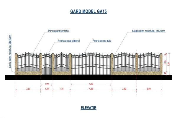 Stone House Fence With Wrought Iron Panels Model GA15 - fence plan