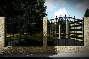 Stone House Fence With Wrought Iron Panels Model GA15 - fence model picture 3 thumbnail