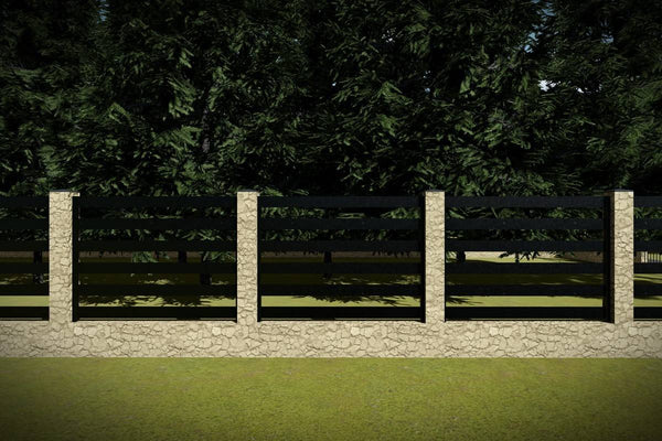 Stone House Fence with Wooden Panels Model GA16 - fence model image 2