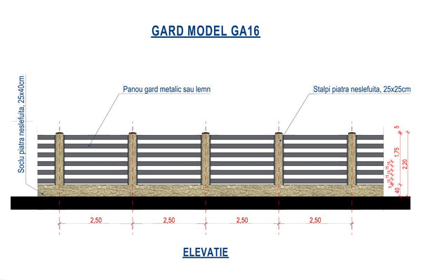 Stone House Fence with Wooden Panels Model GA16 - fence plan