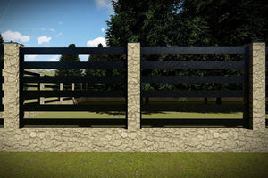 Stone House Fence with Wooden Panels Model GA16 - fence model image 3 thumbnail