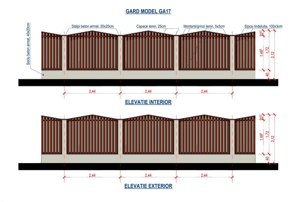 Concrete House Fence With Angled Wooden Panels Model GA17 - fence plan