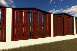 Concrete House Fence With Angled Wooden Panels Model GA17 - fence model image 4 thumbnail