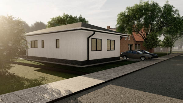 Model 3D locuinta rezidentiala parter din profile metalice cu terasa acoperita