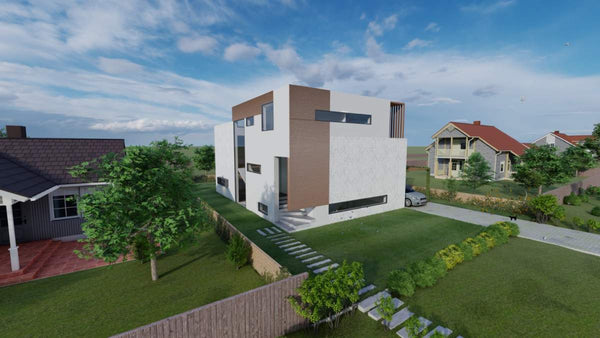 Model 3D proiect de casa cu demisol si 2 etaje