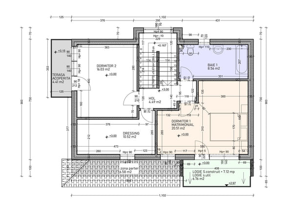 model de casa structura metalica compartimentarea etajului